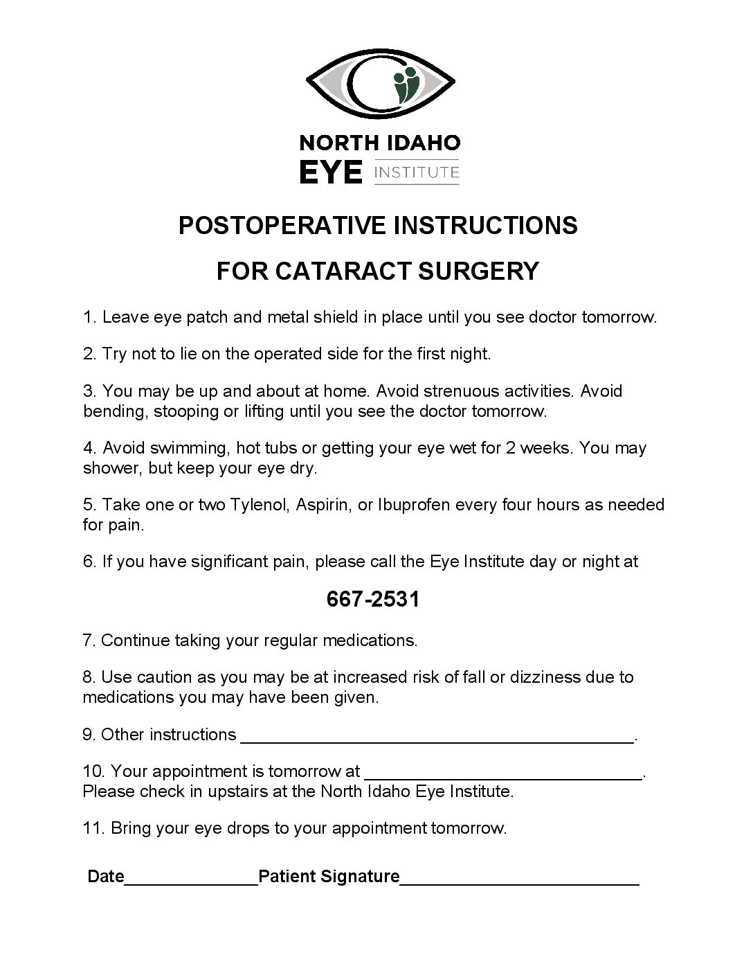 Cataract Surgery with block Post-Op Instructions (1) - North Idaho