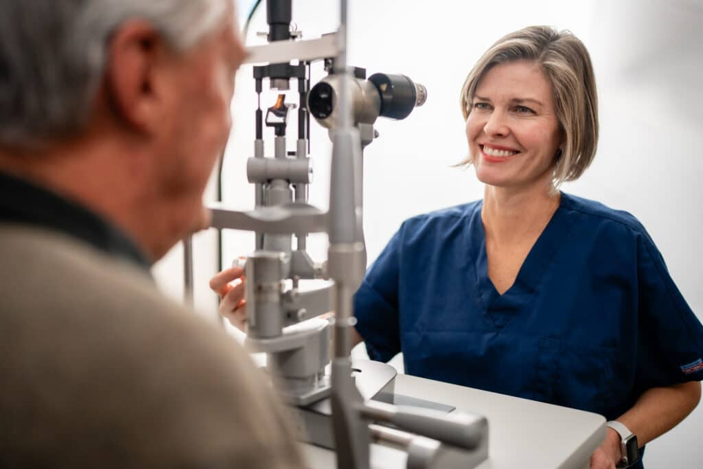 North Idaho Eye Institute eye doctor examining a patient in Coeur d’Alene