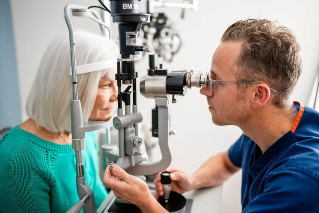 North Idaho Eye Institute eye doctor examining a patient in Hayden